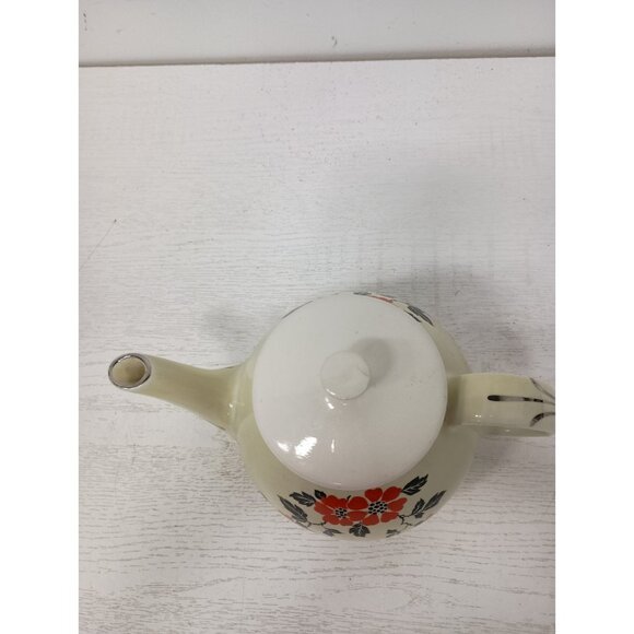 Vintage Hall Pottery Poppy Tea Pot With Silver Trim Mid Century Modern Retro - Picture 3 of 9